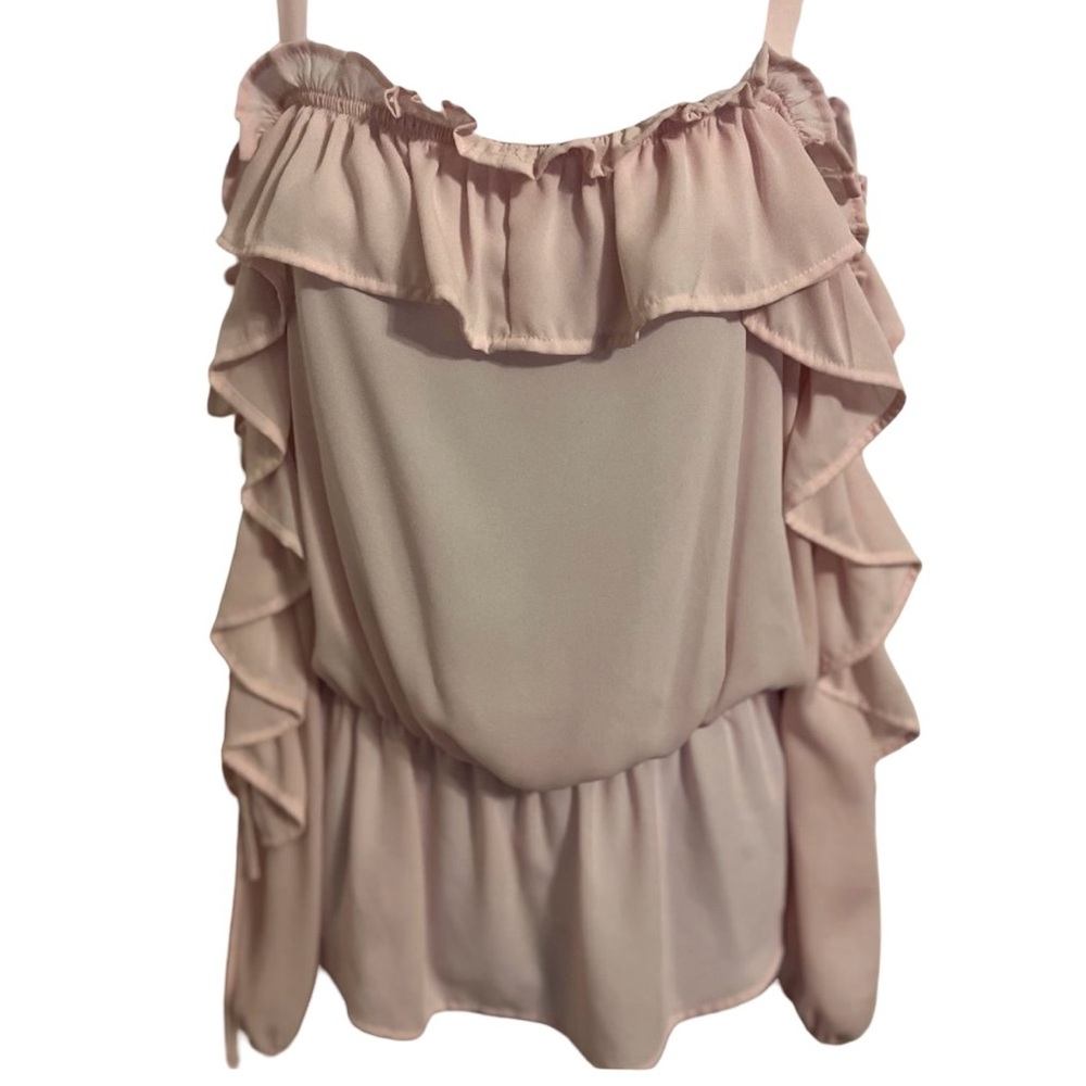 Belle Sky soft pink open shoulder long sleeve top